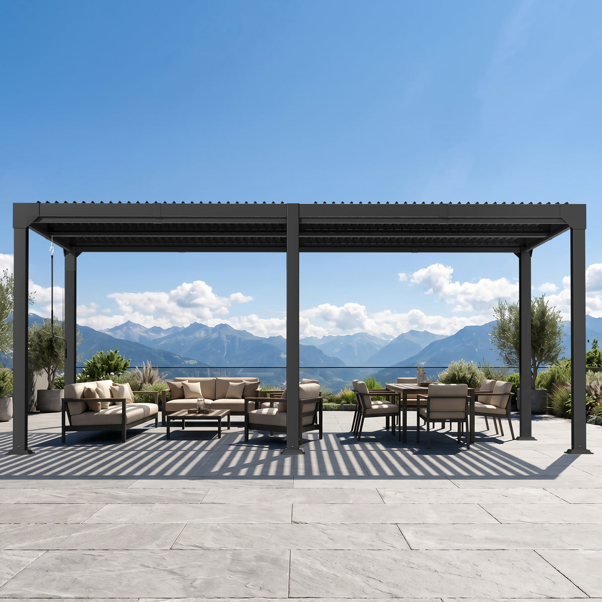 Patioslife Atlantic Aluminium-Lamellenpergola – freistehende Pergola mit verstellbarem Lamellendach