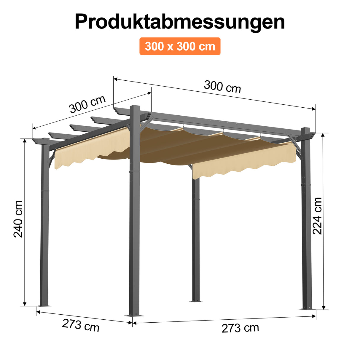 Patioslife Atlantic Pergola mit verstellbarem Sonnendach – Robuste Terrassenüberdachung für Garten und Terrasse