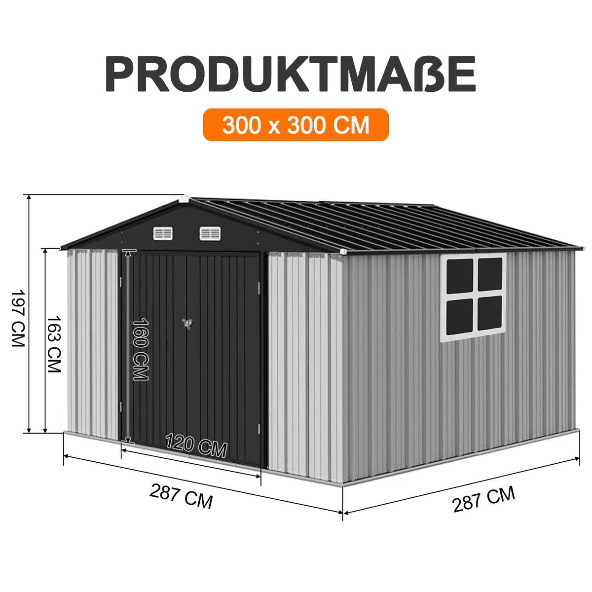 Patioslife YardVault Pro Gerätehaus Metall mit Fenster und abschließbarer Tür – aus verzinktem Stahl, rostgeschützt, extra stabil