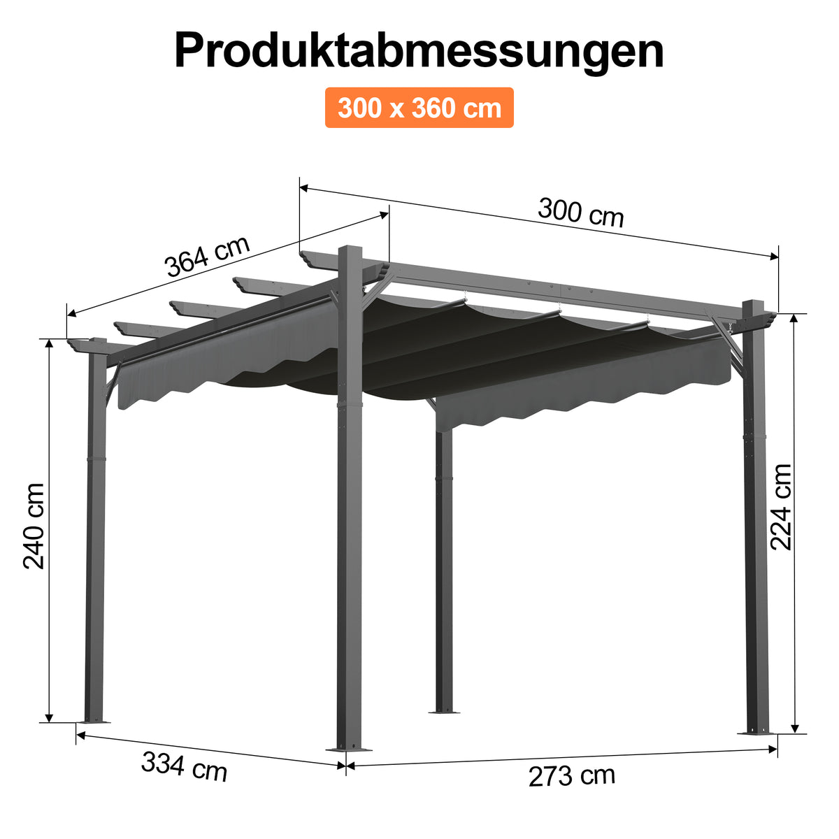 Patioslife Atlantic Pergola mit verstellbarem Sonnendach – Robuste Terrassenüberdachung für Garten und Terrasse