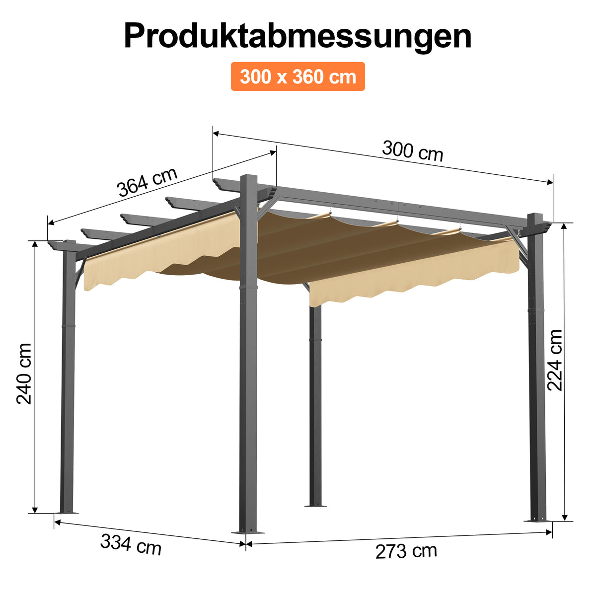 Patioslife Atlantic Pergola mit verstellbarem Sonnendach – Robuste Terrassenüberdachung für Garten und Terrasse