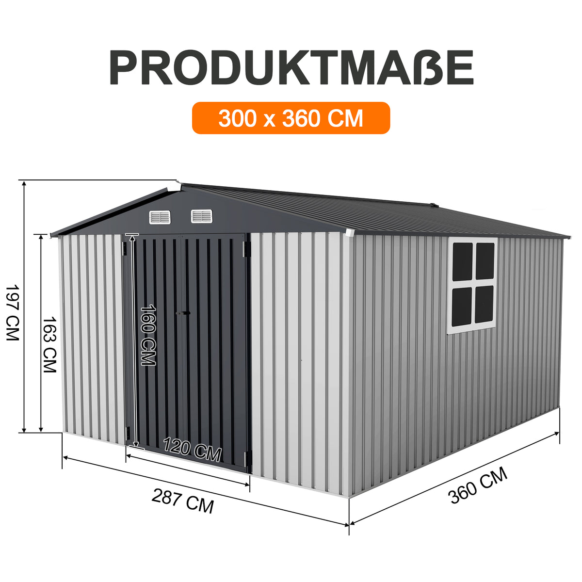 Patioslife YardVault Pro Gerätehaus Metall mit Fenster und abschließbarer Tür – aus verzinktem Stahl, rostgeschützt, extra stabil