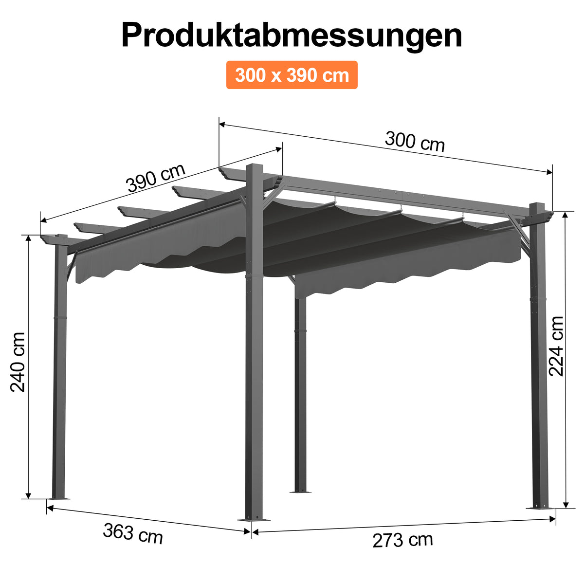 Patioslife Atlantic Pergola mit verstellbarem Sonnendach – Robuste Terrassenüberdachung für Garten und Terrasse