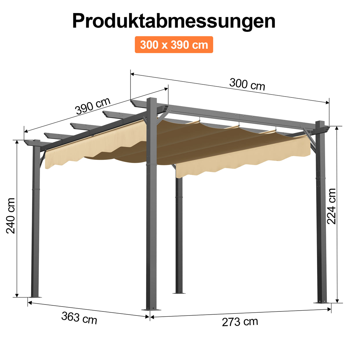 Patioslife Atlantic Pergola mit verstellbarem Sonnendach – Robuste Terrassenüberdachung für Garten und Terrasse