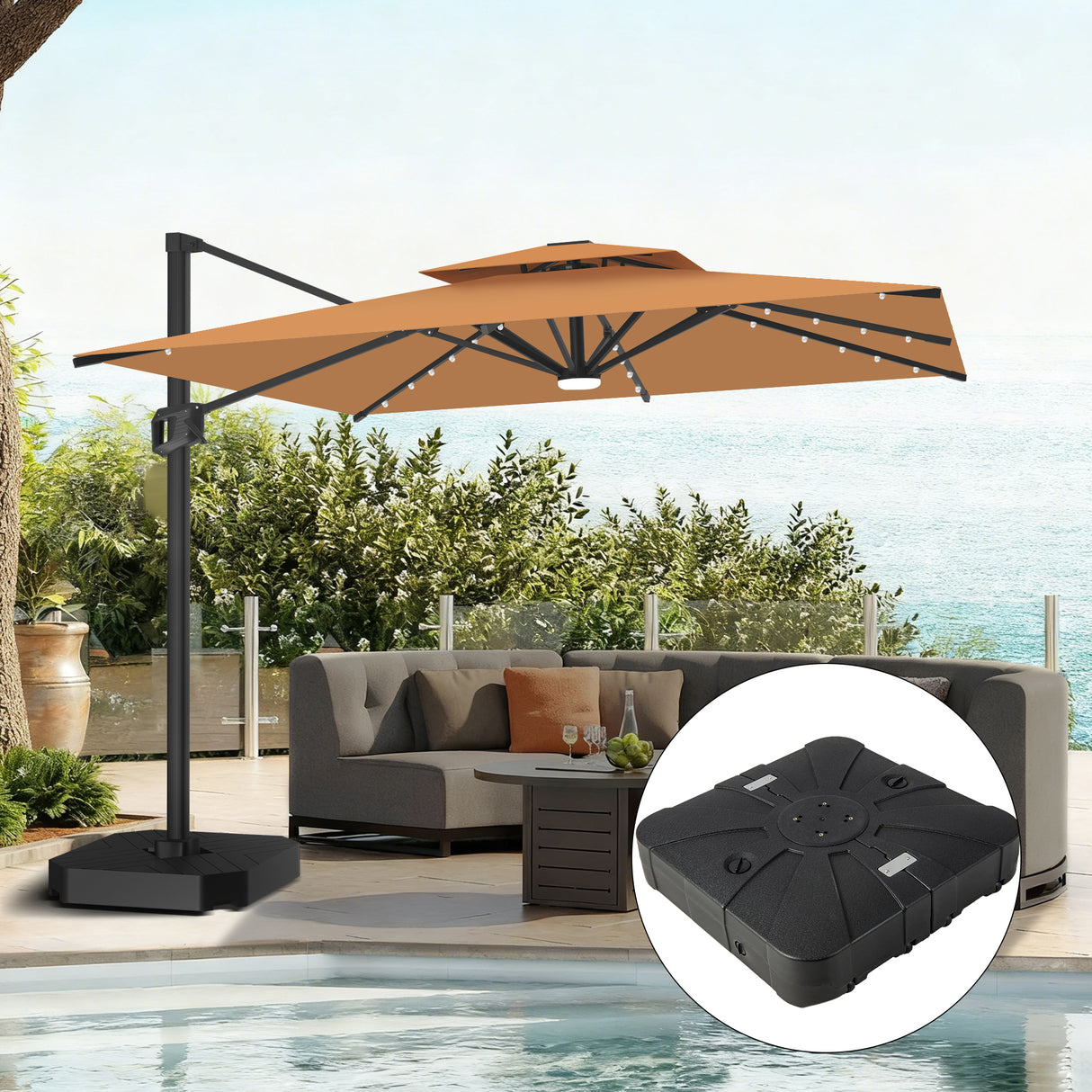 Patioslife Aegis Pro Ampelschirm mit LED-Beleuchtung – verstärkte, pulverbeschichtete Aluminiumkonstruktion für Garten und Terrasse