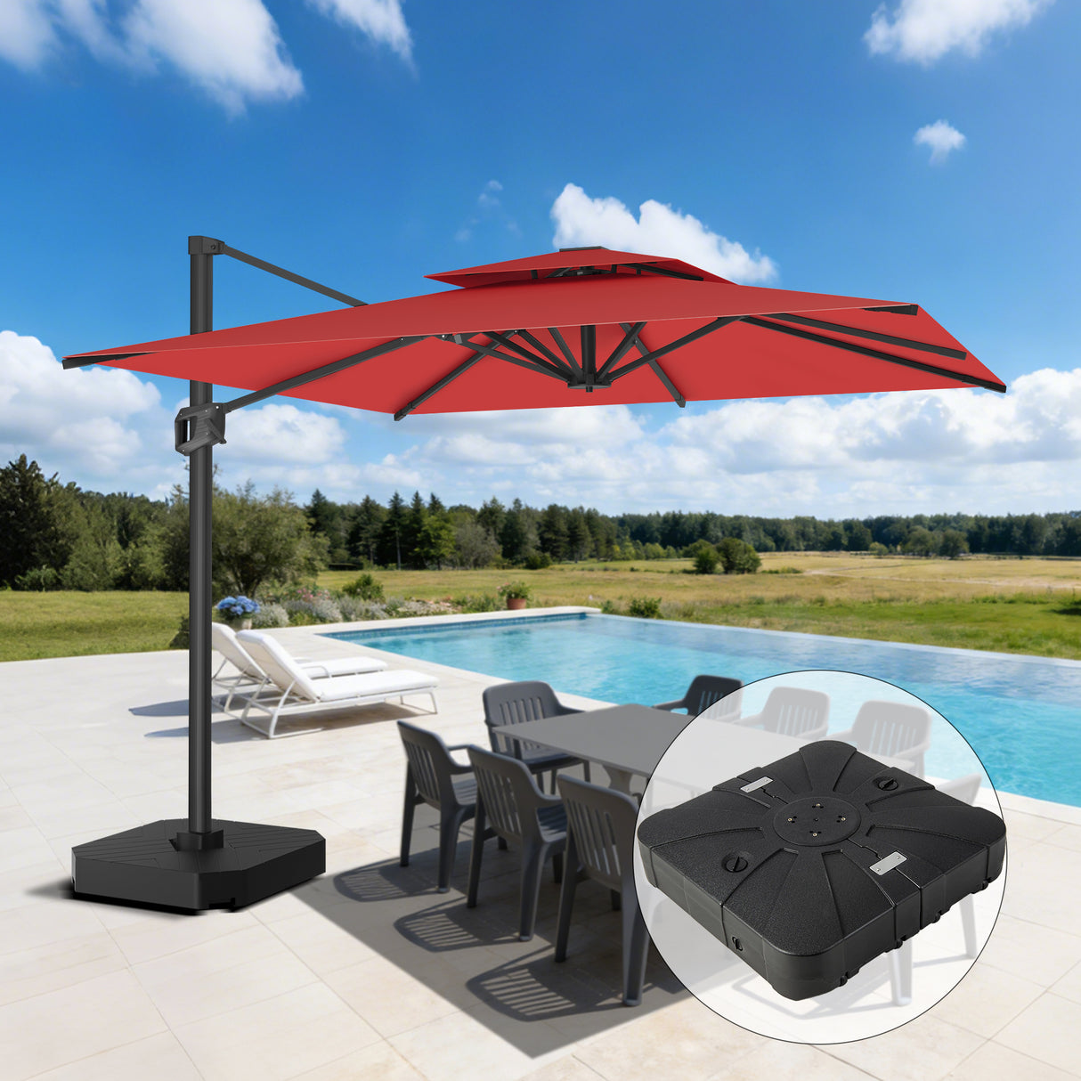 Patioslife Aegis Pro Ampelschirm -moderner Sonnenschirm mit Kreuzfuß und verstärktem