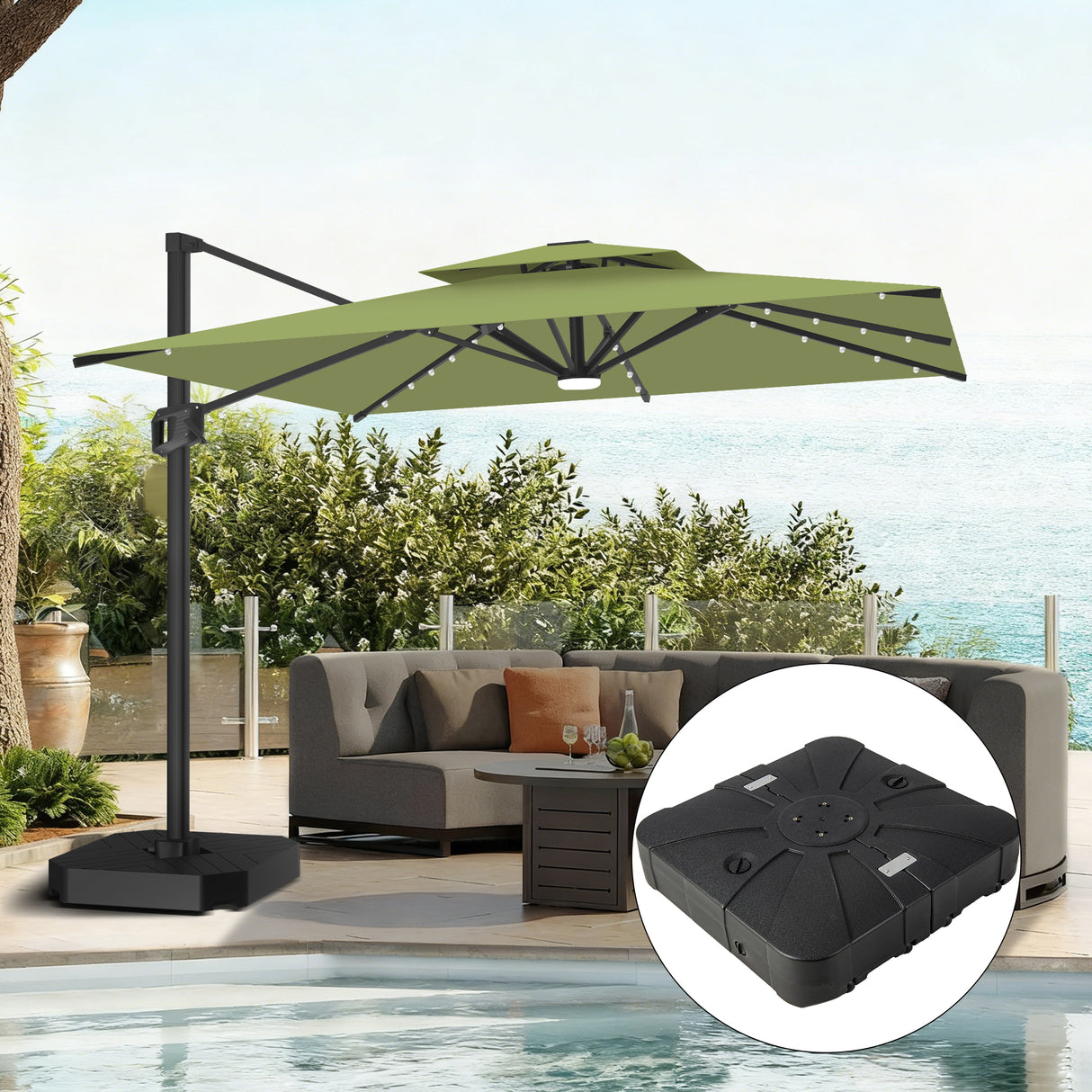 Patioslife Aegis Pro Ampelschirm mit LED-Beleuchtung – verstärkte, pulverbeschichtete Aluminiumkonstruktion für Garten und Terrasse