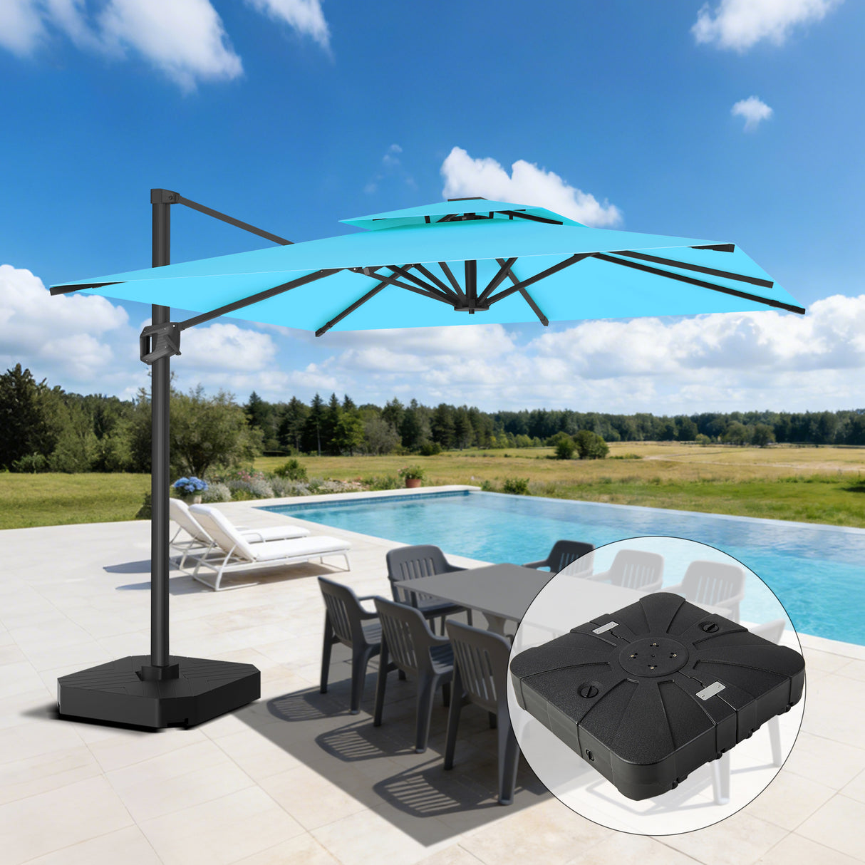 Patioslife Aegis Pro Ampelschirm -moderner Sonnenschirm mit Kreuzfuß und verstärktem