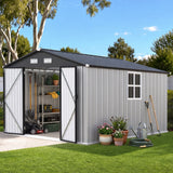 Patioslife YardVault Pro Gerätehaus Metall mit Fenster und abschließbarer Tür – aus verzinktem Stahl, rostgeschützt, extra stabil
