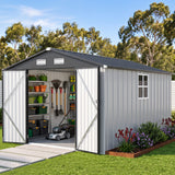 Patioslife YardVault Pro Gerätehaus Metall mit Fenster und abschließbarer Tür – aus verzinktem Stahl, rostgeschützt, extra stabil