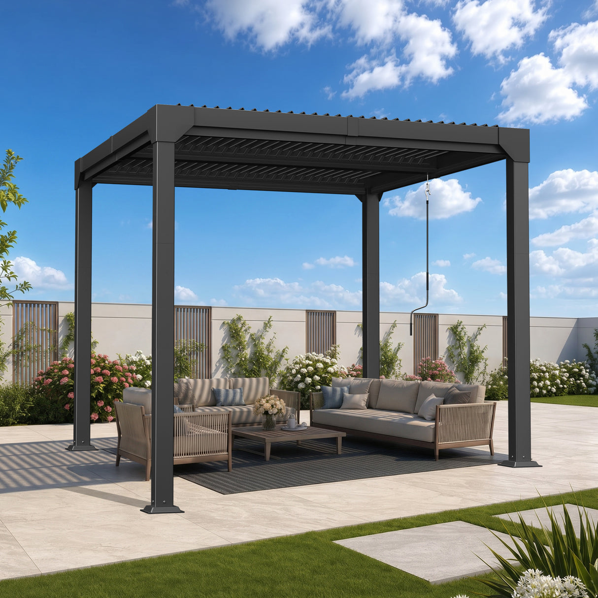 Patioslife Atlantic Aluminium-Lamellenpergola – freistehende Pergola mit verstellbarem Lamellendach