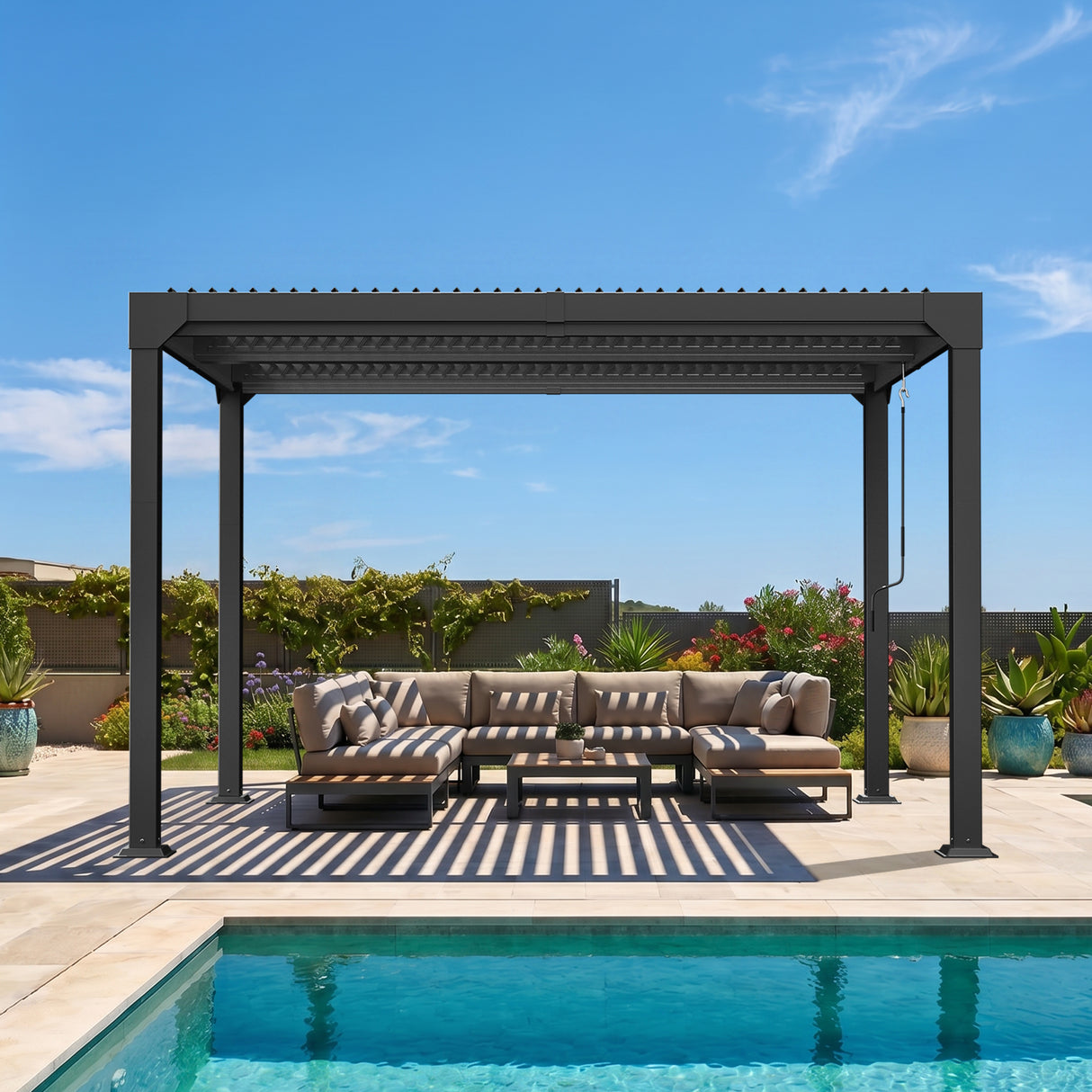Patioslife Atlantic Aluminium-Lamellenpergola – freistehende Pergola mit verstellbarem Lamellendach