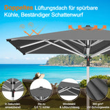 Patioslife Sonnenschirm – quadratisch & rund | Robuster Aluminiummast, doppelt belüftetes Schirmdach | 2,7 m, 3 m & 3,35 m