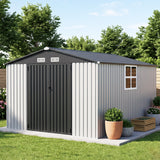 Patioslife YardVault Pro Gerätehaus Metall mit Fenster und abschließbarer Tür – aus verzinktem Stahl, rostgeschützt, extra stabil