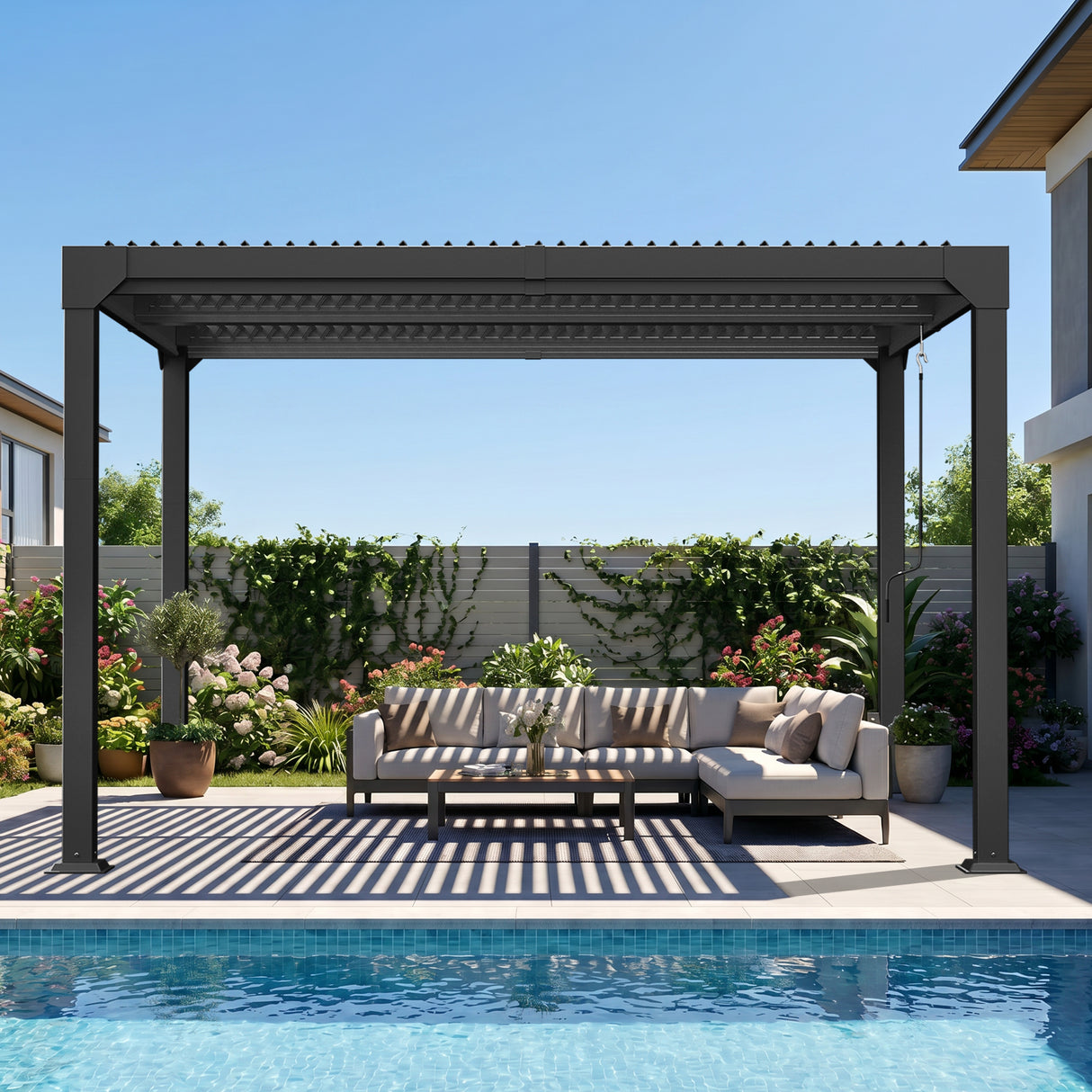 Patioslife Atlantic Aluminium-Lamellenpergola – freistehende Pergola mit verstellbarem Lamellendach