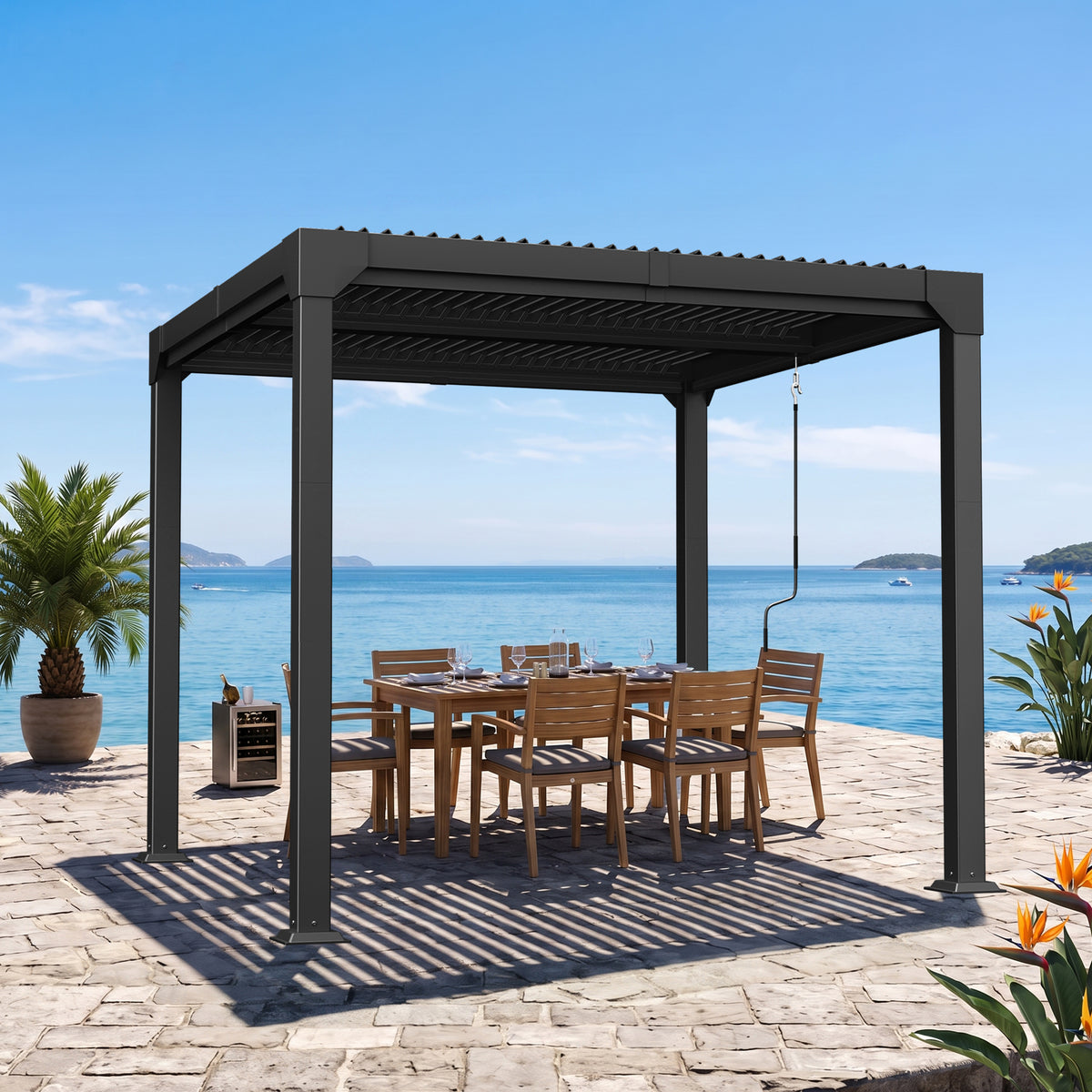 Patioslife Atlantic Aluminium-Lamellenpergola – freistehende Pergola mit verstellbarem Lamellendach