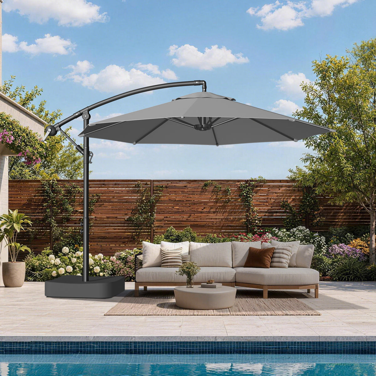 Patioslife Ampelschirm 3,0 m mit Standfuß – Stabiler Premium-Sonnenschirm für Terrasse, Garten & Lounge
