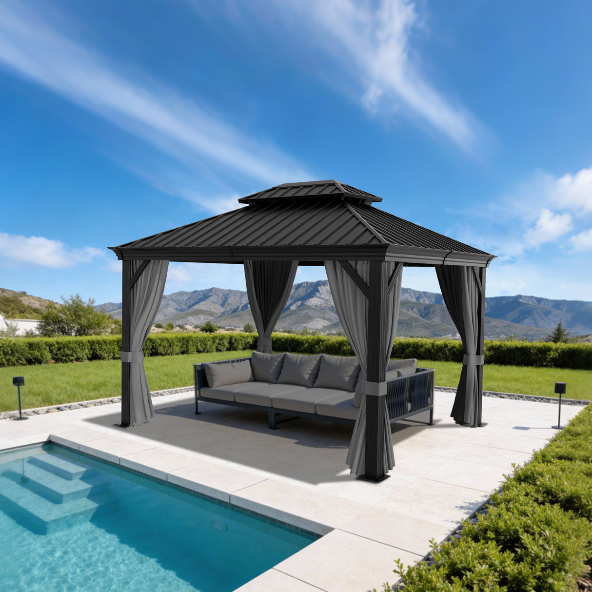 Patioslife Haven Pavillon – Wetterfest, Aluminium & Hartdach mit integriertem Rinnensystem – Robust bei Regen & Wind