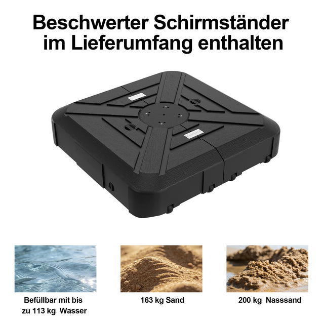 Patioslife Aegis Premium LED-Ampelschirm– 360° drehbar, Aluminium & Fiberglas, UV-Schutz