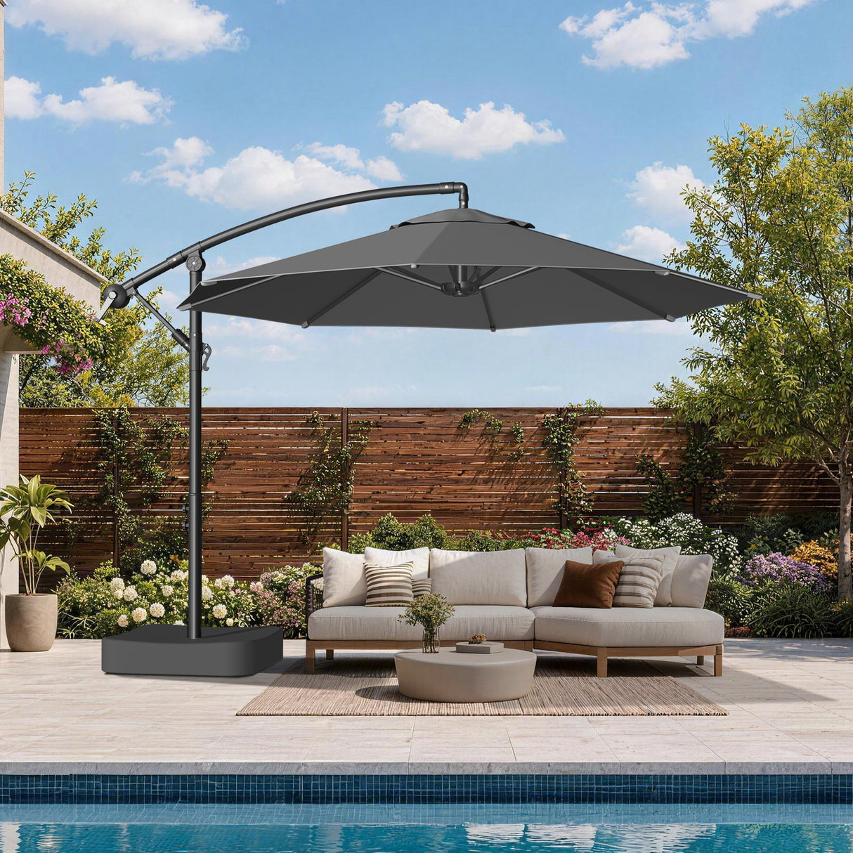 Patioslife Ampelschirm 3,0 m mit Standfuß – Stabiler Premium-Sonnenschirm für Terrasse, Garten & Lounge
