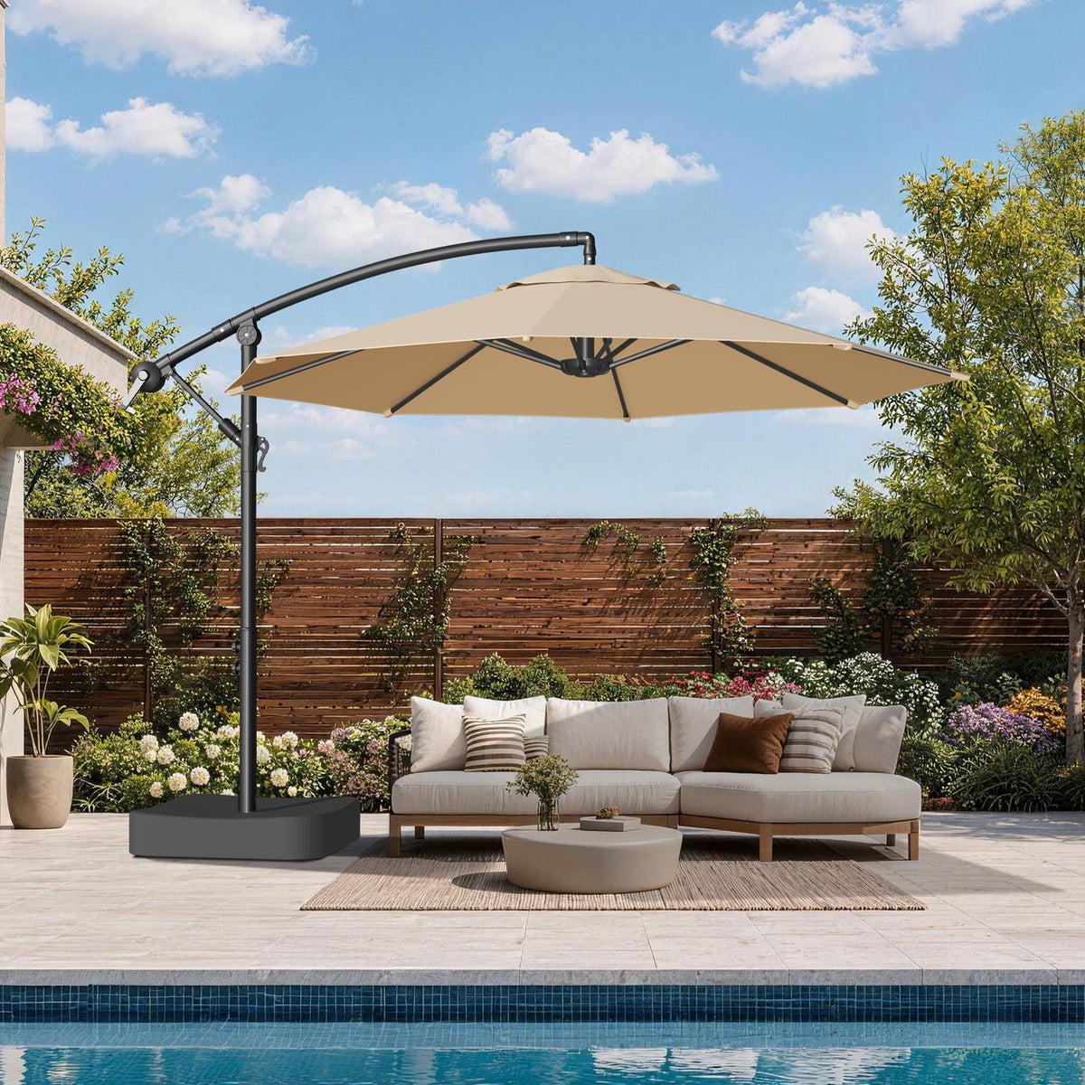 Patioslife Ampelschirm 3,0 m mit Standfuß – Stabiler Premium-Sonnenschirm für Terrasse, Garten & Lounge