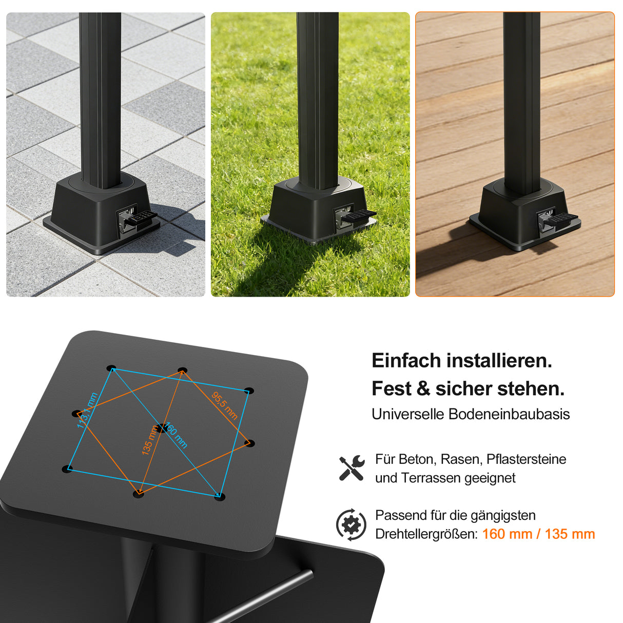 Patioslife Aegis Bodenhülse für Ampelschirme – 60 cm tief, doppelbeschichteter Stahl, feste Verankerung in Beton, windstabil