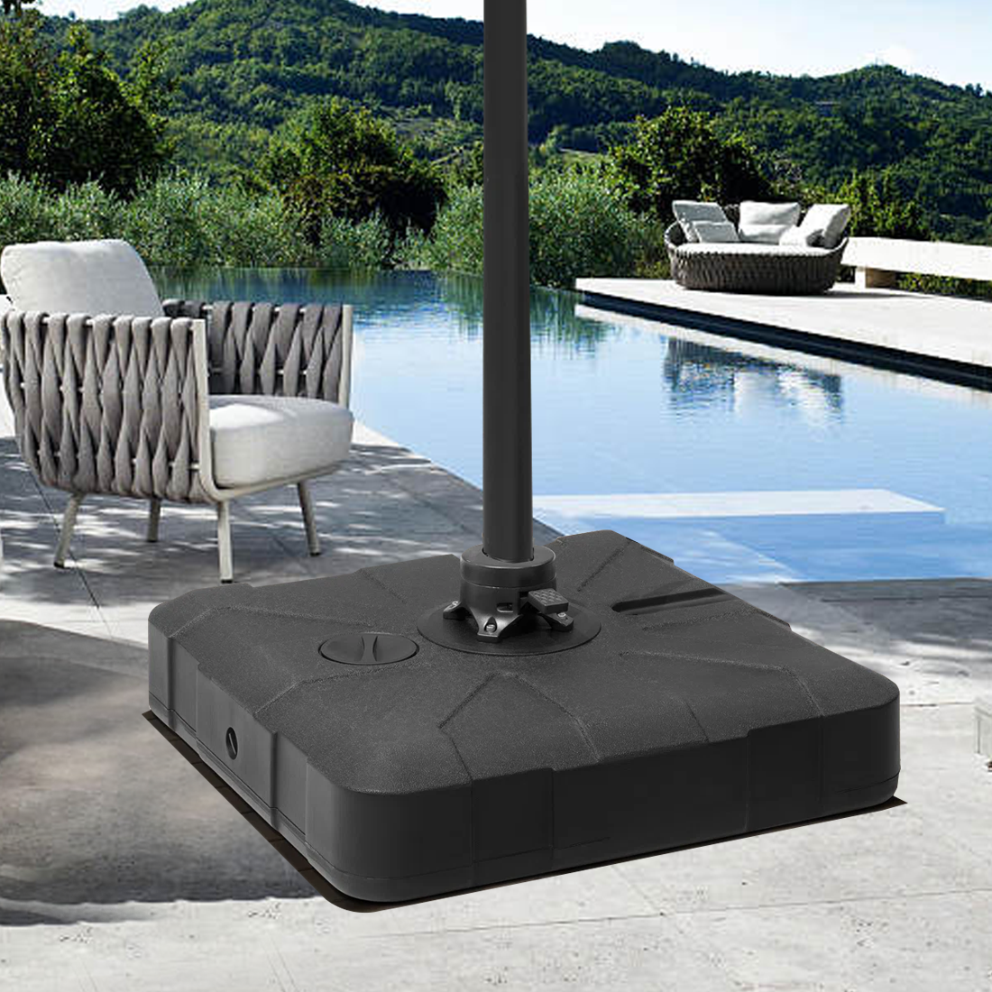 Patioslife，Umbrella Wheels Base，115–200kg Capacity，Heavy-Duty Outdoor Stand，Refillable HDPE Weights，Patio Umbrella Base，Garden Parasol Stand，Poolside Stability Support，Weather-Resistant，Durable Construction，Easy Mobility，Lockable Wheels，Modern Outdoor Furniture，Luxury Patio Accessory，Contemporary Design，Premium Outdoor Living