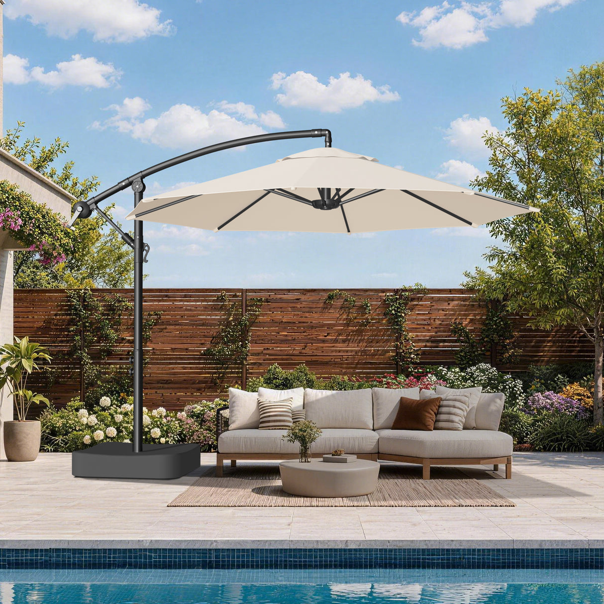 Patioslife Ampelschirm 3,0 m mit Standfuß – Stabiler Premium-Sonnenschirm für Terrasse, Garten & Lounge