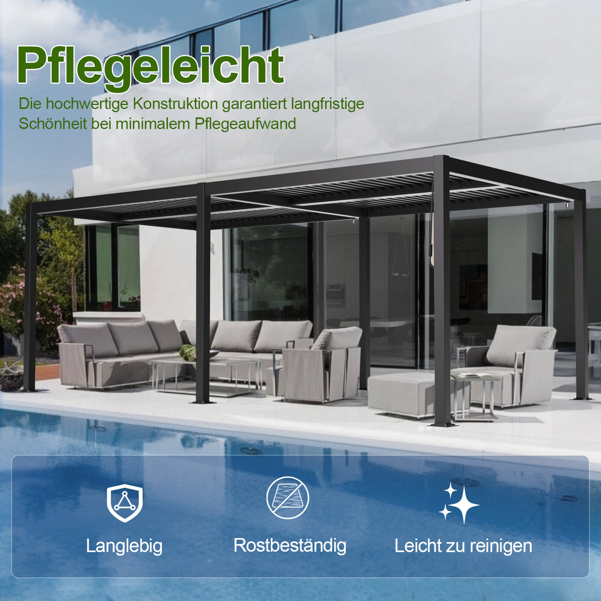 Patioslife Atlantic™ Aluminium-Lamellenpergola – freistehende Pergola mit verstellbarem Lamellendach