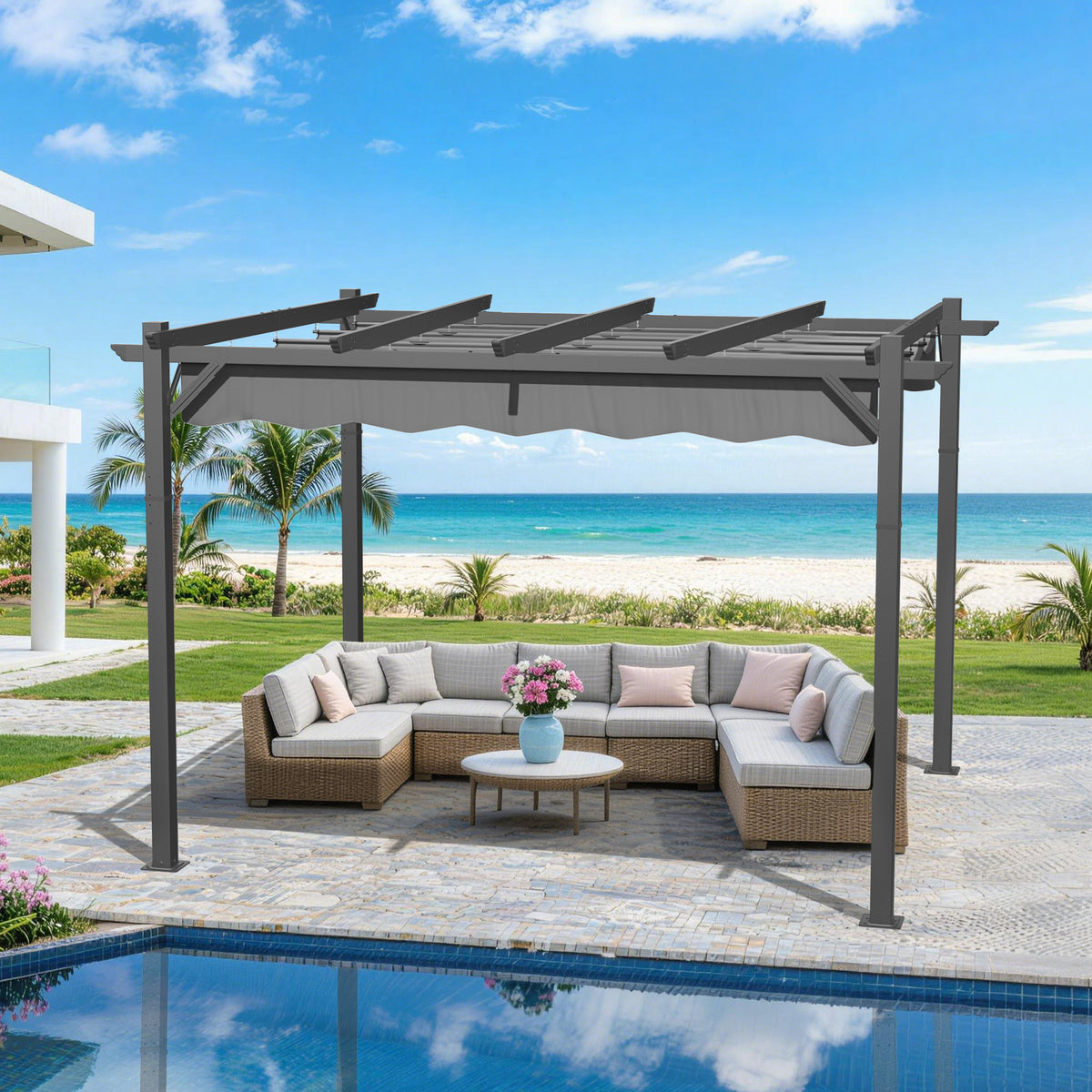 Patioslife Atlantic Pergola mit verstellbarem Sonnendach – Robuste Terrassenüberdachung für Garten und Terrasse