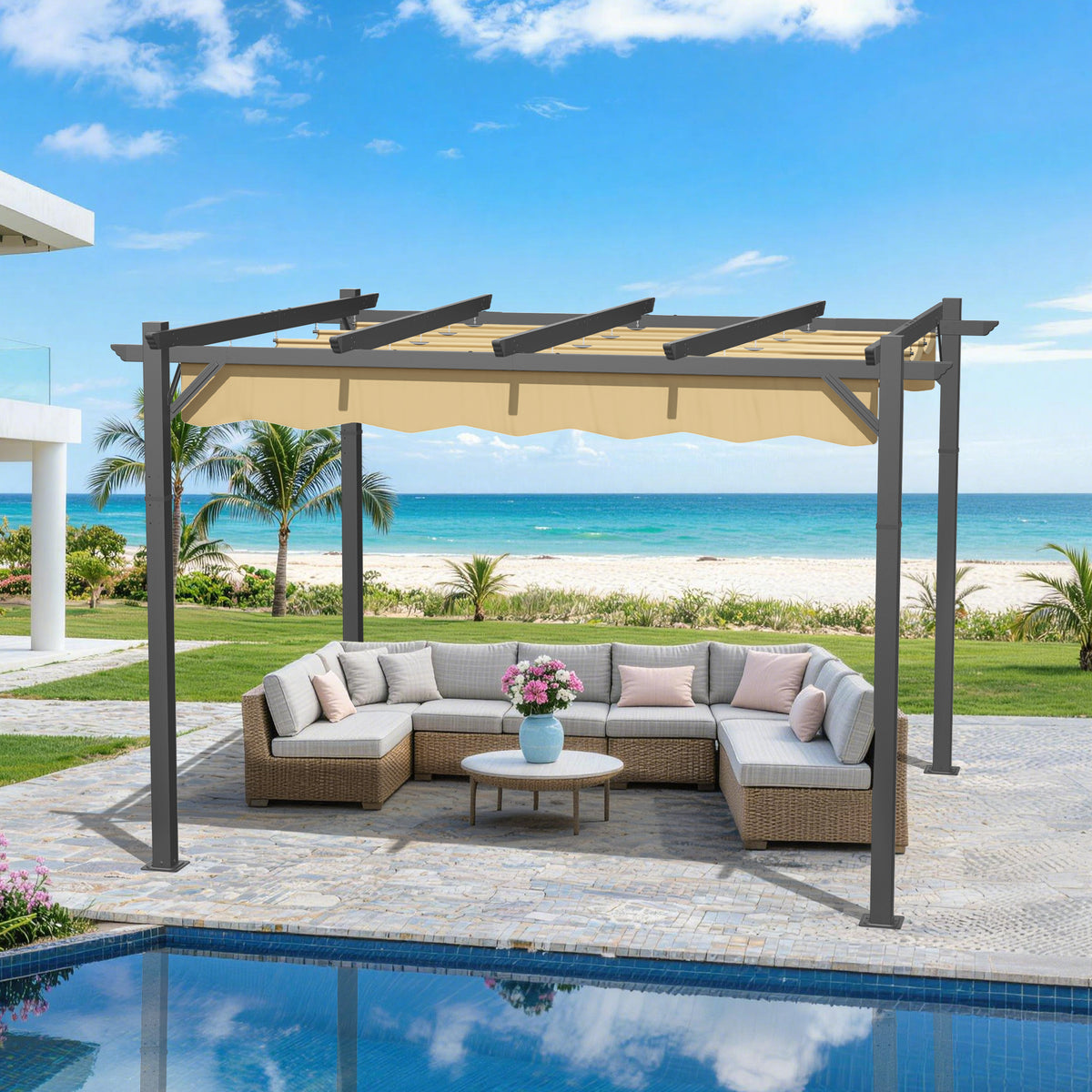 Patioslife Atlantic Pergola mit verstellbarem Sonnendach – Robuste Terrassenüberdachung für Garten und Terrasse