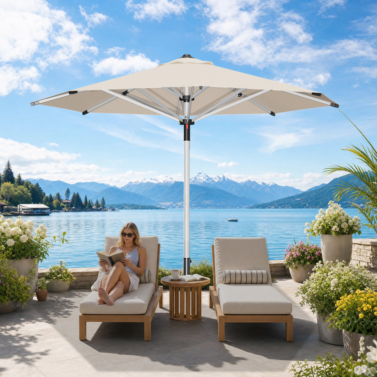 Patioslife Sonnenschirm – quadratisch & rund | Robuster Aluminiummast, doppelt belüftetes Schirmdach | 2,7 m, 3 m & 3,35 m