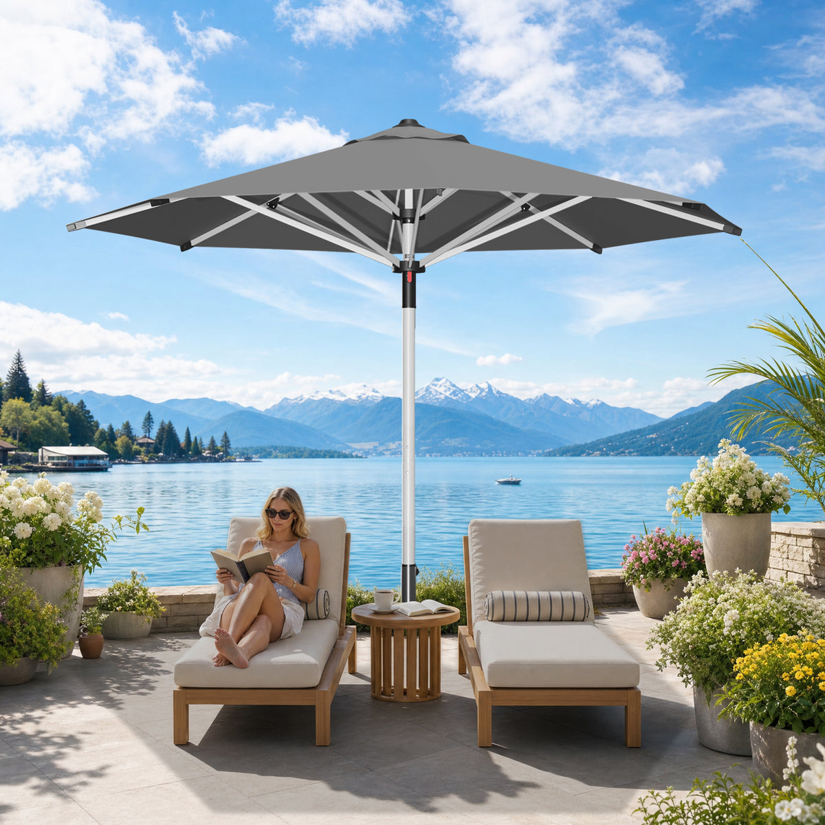 Patioslife Sonnenschirm – quadratisch & rund | Robuster Aluminiummast, doppelt belüftetes Schirmdach | 2,7 m, 3 m & 3,35 m