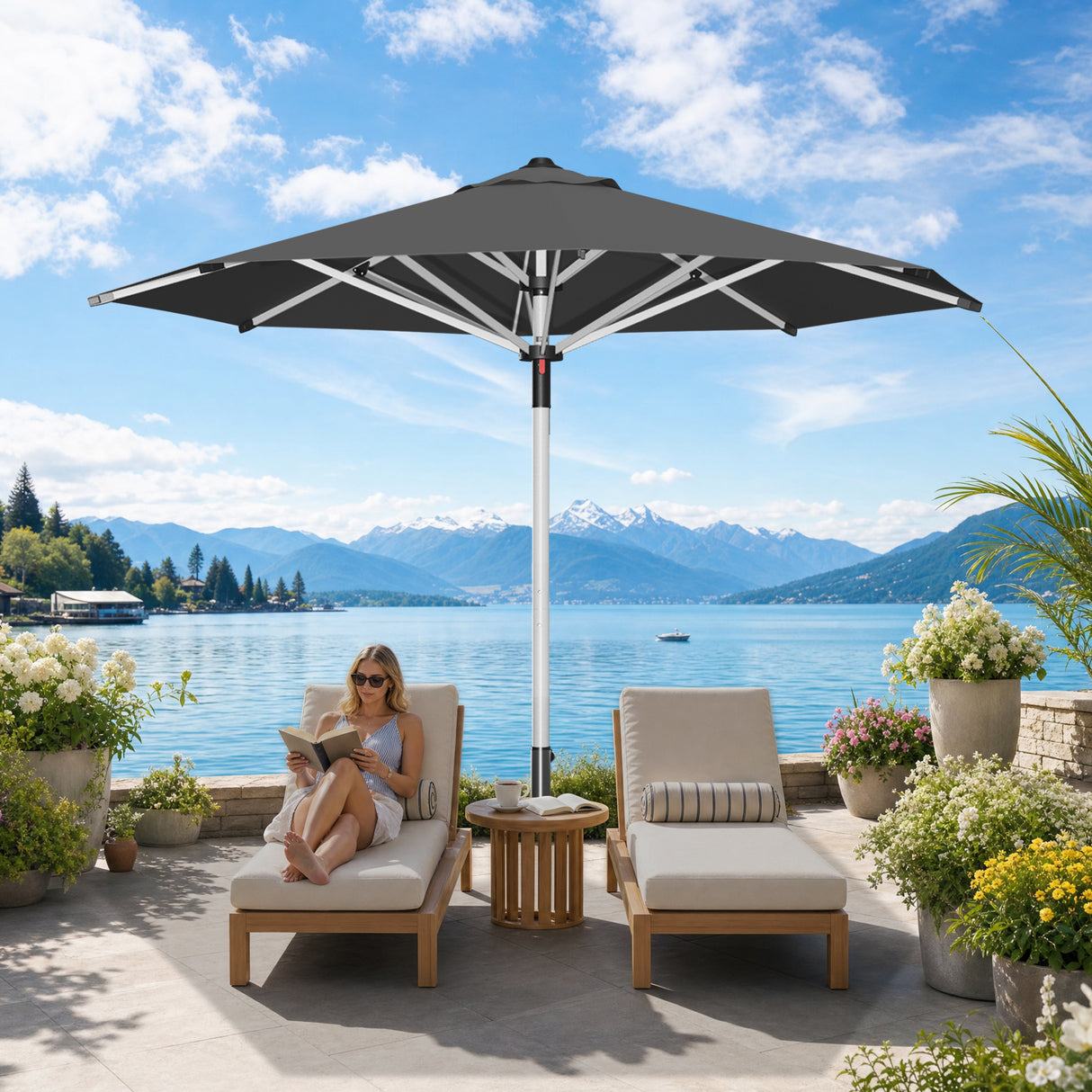 Patioslife Sonnenschirm – quadratisch & rund | Robuster Aluminiummast, doppelt belüftetes Schirmdach | 2,7 m, 3 m & 3,35 m