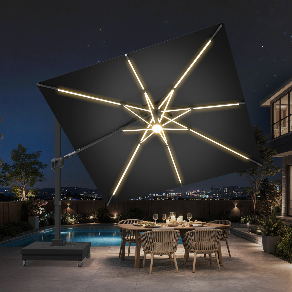 Patioslife Aegis Signature Drehbarer Ampelschirm mit verstellbarem Neigungswinkel | Großer Sonnenschirm für Garten, Terrasse & Poolbereich | Inkl. Premium-Schutzhülle