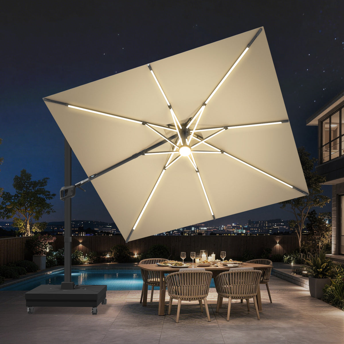 Patioslife Aegis Signature Drehbarer Ampelschirm mit verstellbarem Neigungswinkel | Großer Sonnenschirm für Garten, Terrasse & Poolbereich | Inkl. Premium-Schutzhülle