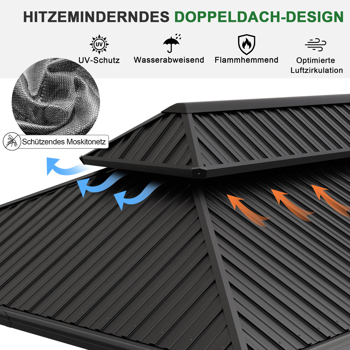 Patioslife Luxury Haven Hardtop-Pavillon aus Aluminium – 12x12 cm starke Pfosten, integrierte Entwässerung & doppelt belüftetes Dach mit Vorhängen