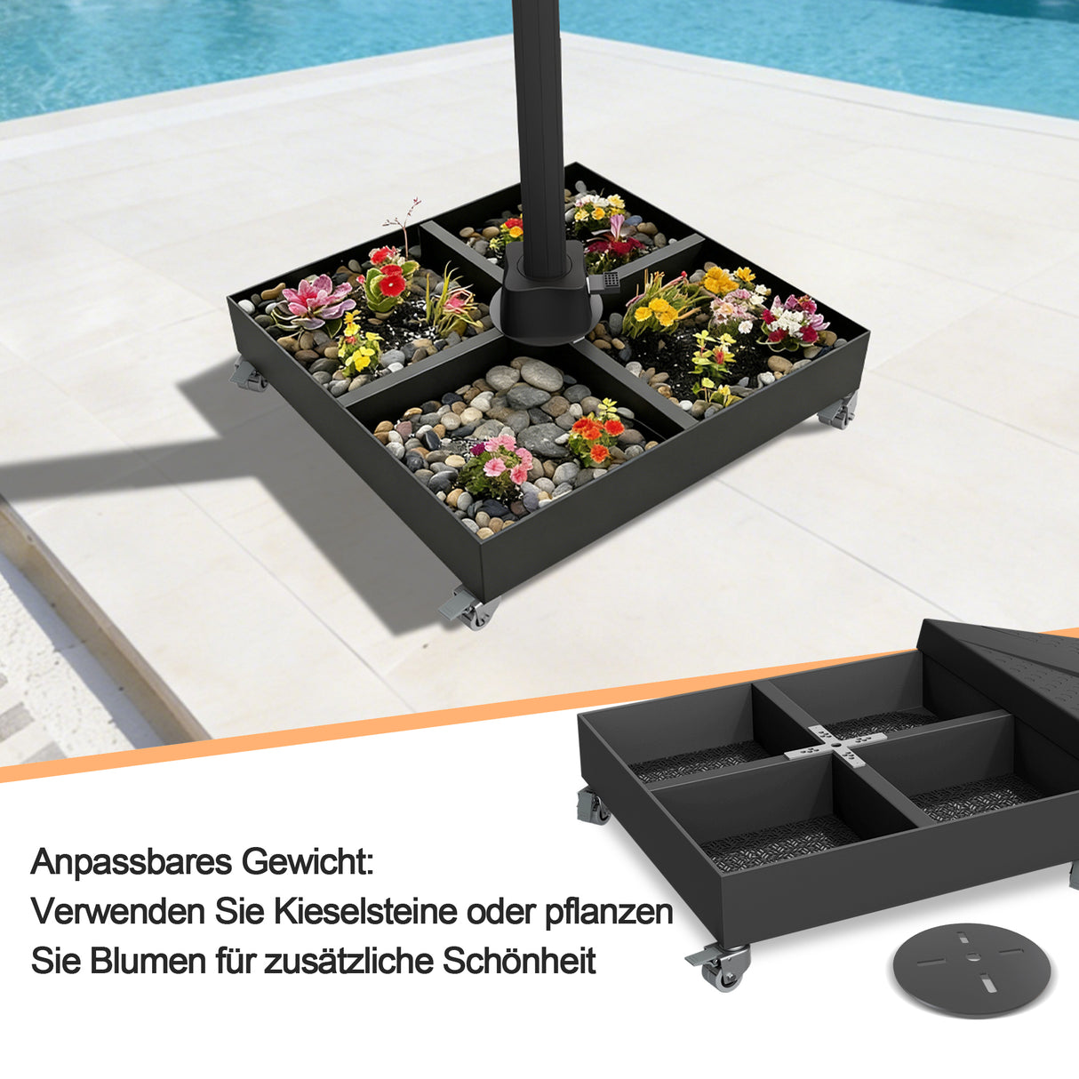 Patioslife robuster Cantilever-Parasolfuß mit Rollen bis 400 kg, dekorative modulare Rollstandards, kompatibel mit der Aegis-Serie und den meisten Offset-Parasolen, ideal für Terrasse, Garten, Rasen und Poolbereich