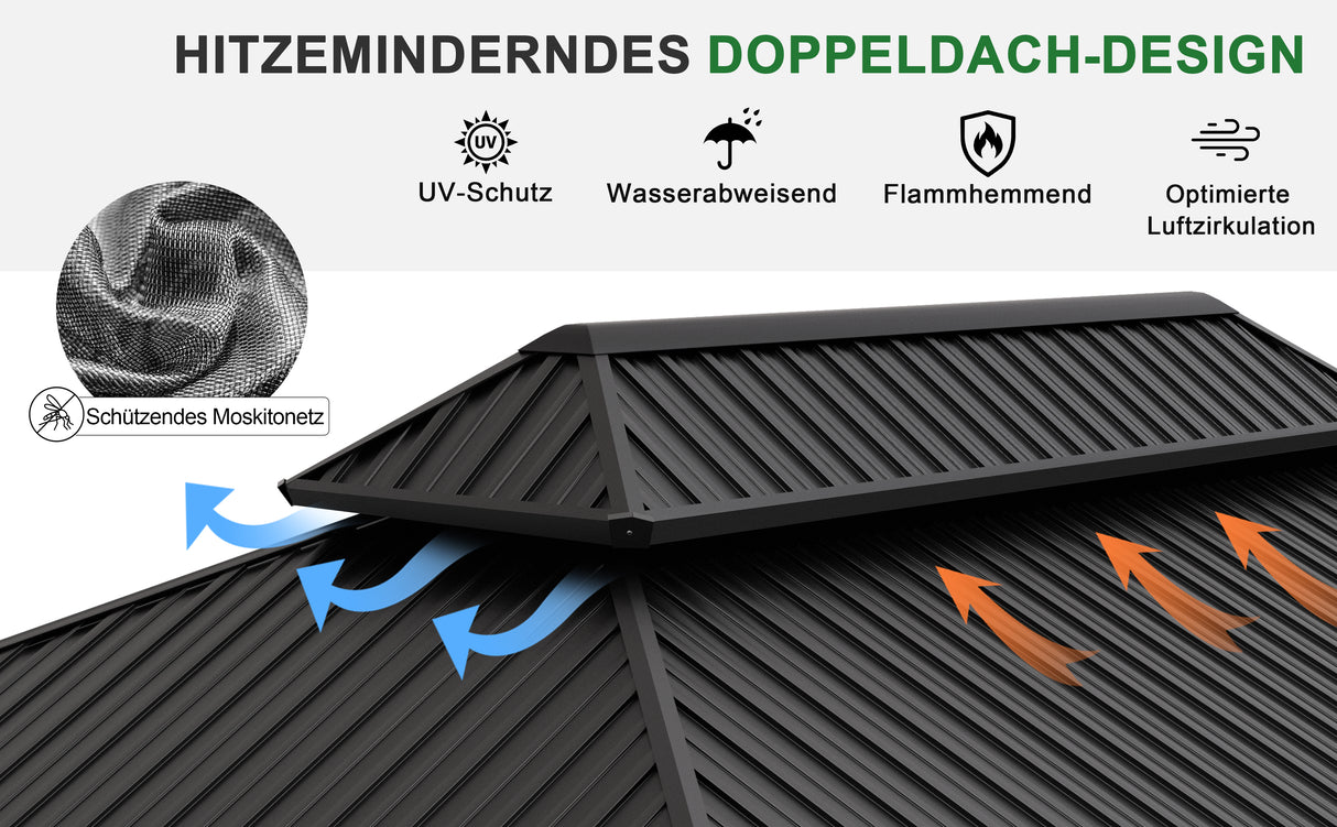 Patioslife Haven Gartenpavillon – Outdoor-Lounge mit Doppelbelüftung & Sichtschutzvorhängen – Eleganz & Komfort