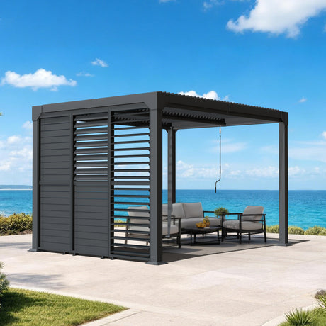 Patioslife Atlantic Series Pergola-Seitenwand aus Aluminium mit verstellbaren Lamellen – Sicht-, Sonnen- und Windschutz