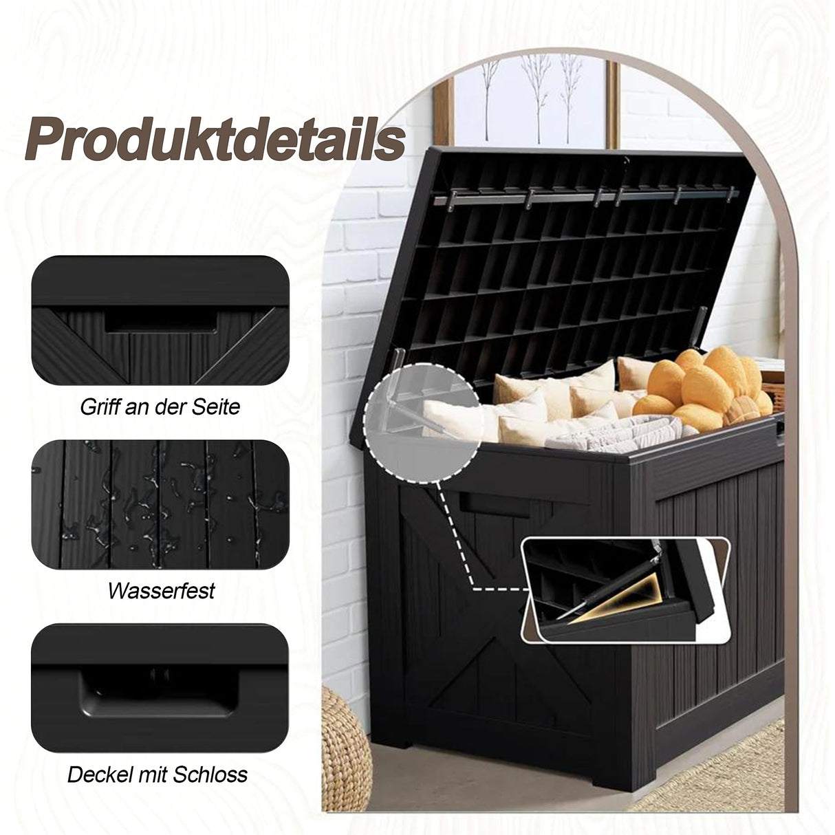 Kunstharz-Aufbewahrungsbox – groß, wetterfest, UV-beständig und abschließbar, für Polster, Gartengeräte und Poolzubehör