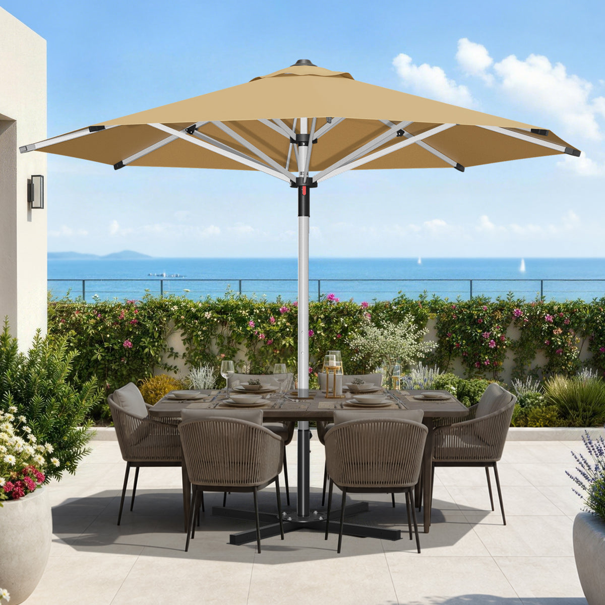 Patioslife Sonnenschirm – quadratisch & rund | Robuster Aluminiummast, doppelt belüftetes Schirmdach | 2,7 m, 3 m & 3,35 m