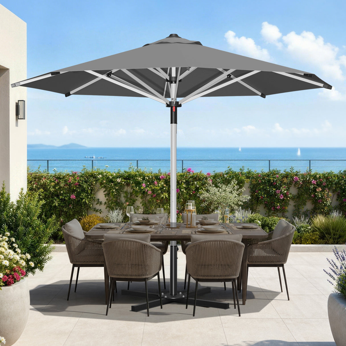 Patioslife Sonnenschirm – quadratisch & rund | Robuster Aluminiummast, doppelt belüftetes Schirmdach | 2,7 m, 3 m & 3,35 m