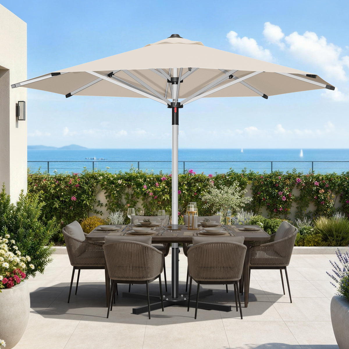 Patioslife Sonnenschirm – quadratisch & rund | Robuster Aluminiummast, doppelt belüftetes Schirmdach | 2,7 m, 3 m & 3,35 m