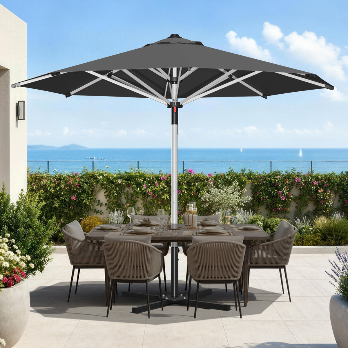 Patioslife Sonnenschirm – quadratisch & rund | Robuster Aluminiummast, doppelt belüftetes Schirmdach | 2,7 m, 3 m & 3,35 m