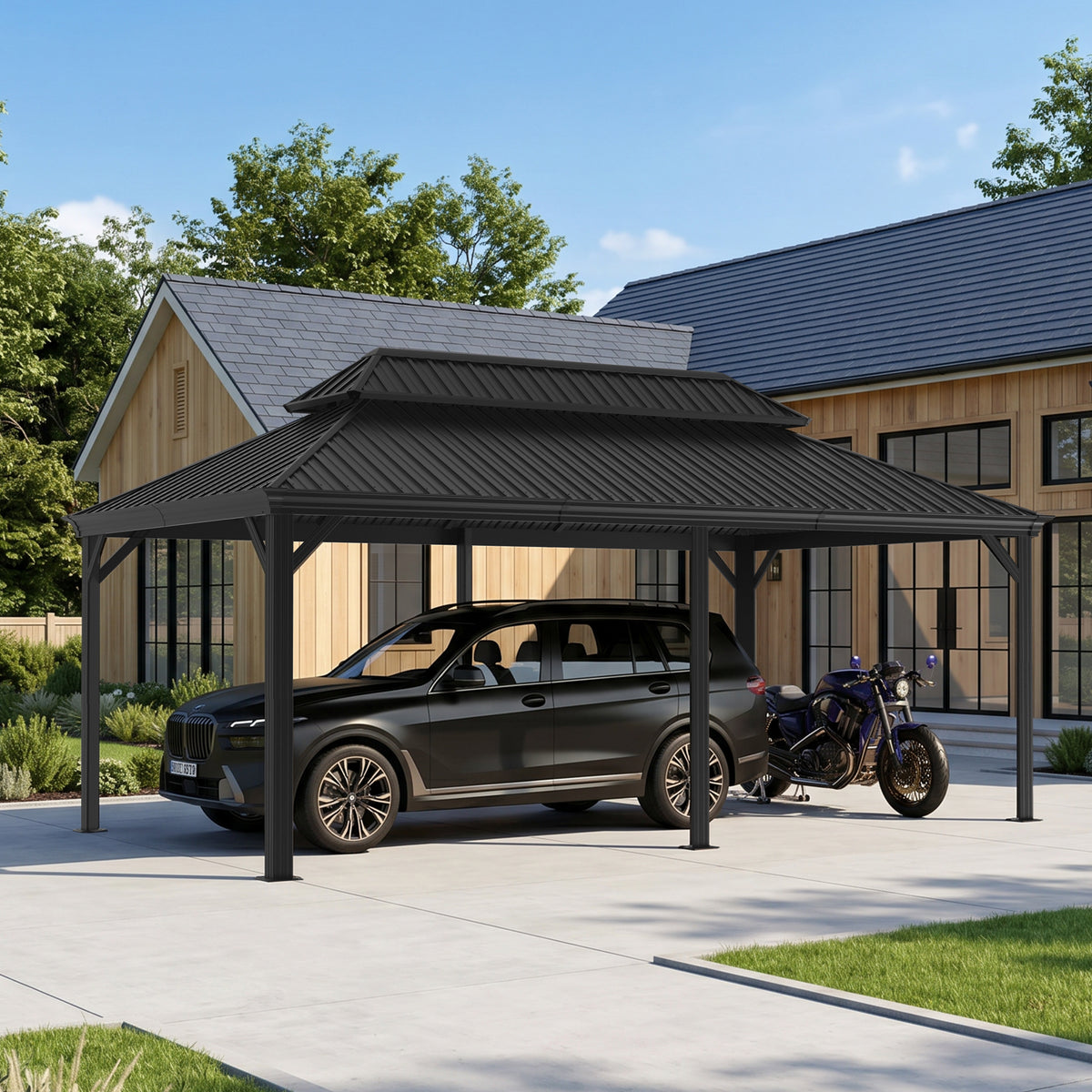 Patioslife Aluminium-Carport mit Stahldach – Wetterfester Fahrzeug-Unterstand für Auto, Motorrad & Wohnmobil