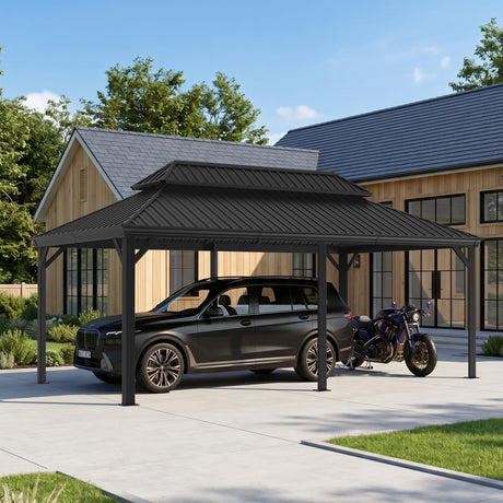 Patioslife Aluminium-Carport mit Stahldach – Wetterfester Fahrzeug-Unterstand für Auto, Motorrad & Wohnmobil