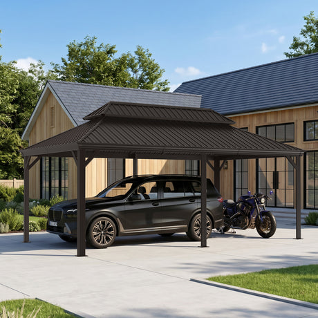 Patioslife Aluminium-Carport mit Stahldach – Wetterfester Fahrzeug-Unterstand für Auto, Motorrad & Wohnmobil