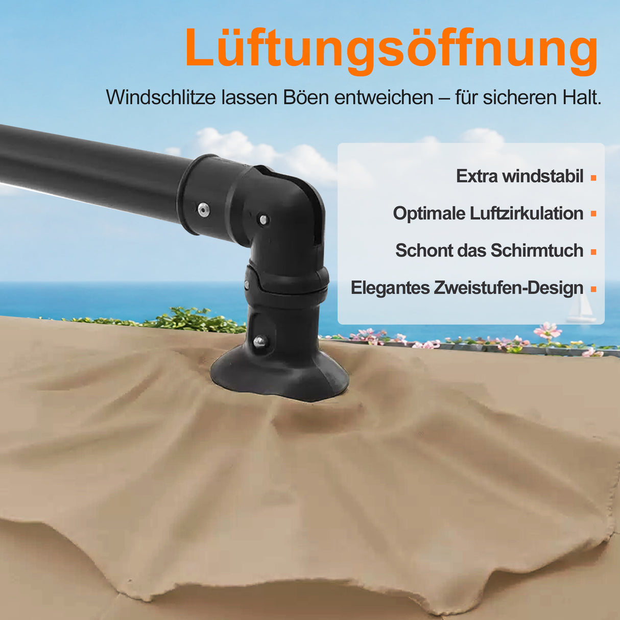 Patioslife Ampelschirm 3,0 m mit Standfuß – Stabiler Premium-Sonnenschirm für Terrasse, Garten & Lounge