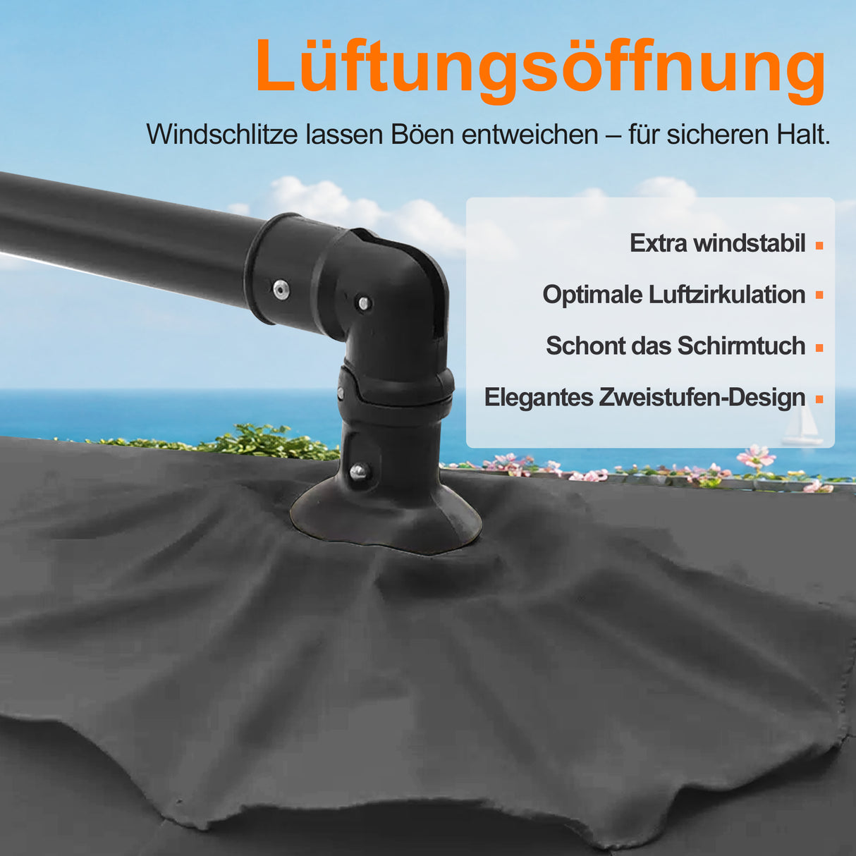 Patioslife Ampelschirm 3,0 m mit Standfuß – Stabiler Premium-Sonnenschirm für Terrasse, Garten & Lounge